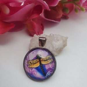Dragonfly watercolor necklace pendant cottagecore nature
